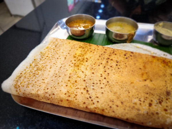 Crispy golden dosa with potato filling